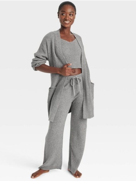 Auden Other - Auden Women’s Gray Open-Front Robe Cardigan + Wide-Leg Pant Set Size M/L